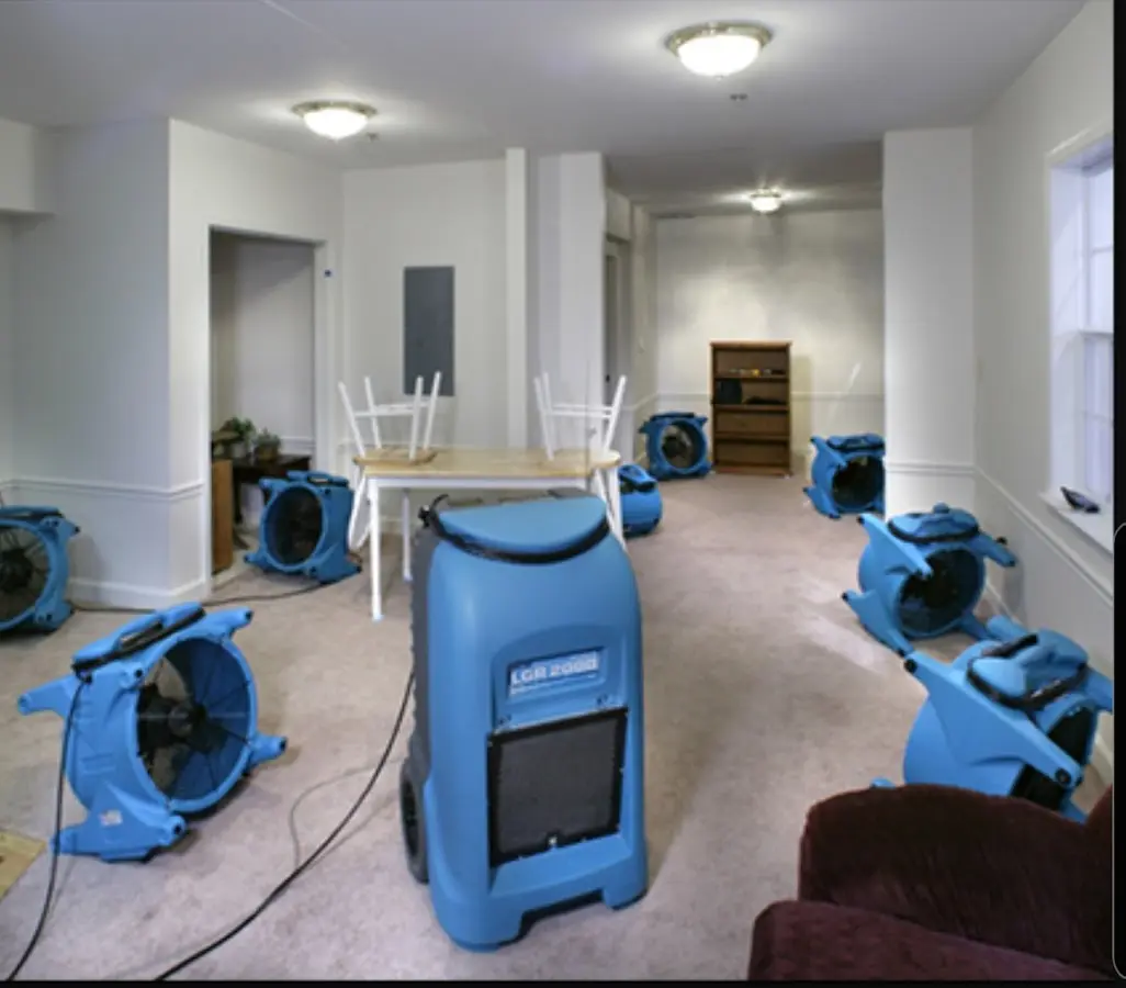 Air movers and dehumidifier setup for Water Extraction & Removal in Monett